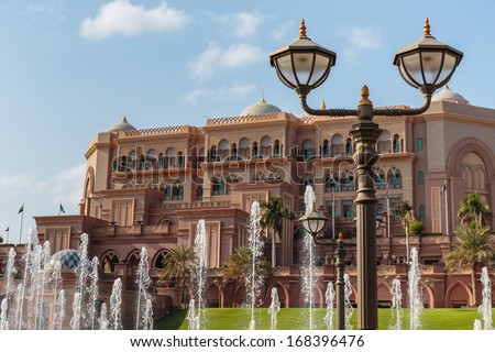DUBAI - NOVEMBER 5: Emirates Palace in Abu Dhabi on November 5, 2013 in Dubai. Emirates Palace was originally conceived as a venue for government summits and conferences in the Persian Gulf