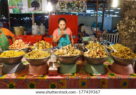 PHUKET, THAILAND - FEBRUARY 10, 2013: Outdoor kitchen at night in the south of Thailand