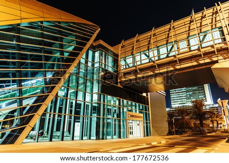 DUBAI, UAE - NOVEMBER 11: Metro subway station at night. Dubai Metro as world\'s longest fully automated metro network (75 km) on November 11, 2013, Dubai, UAE.