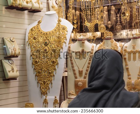 DUBAI, UAE - NOVEMBER 9: Gold market in Dubai on November 9, 2013, Dubai, UAE. The biggest market in Dubai