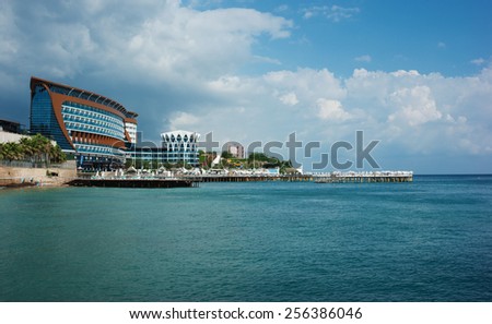 ALANYA, TURKEY - JULY 18: A general view of the hotel Granada Luxury Resort. Hotel has 598 rooms and 13,000 square meters area on July 18, 2013 in Alanya, Turkey