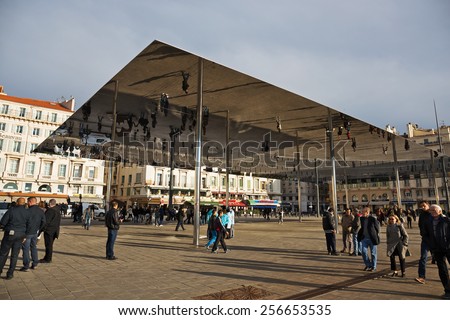 MARSEILLE, FRANCE - NOVEMBER 5, 2014: Norman Foster\'s pavilion with mirrored ceiling.
