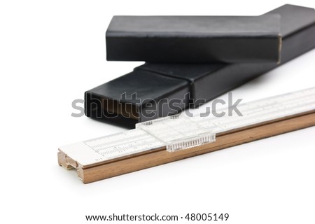 Slide rule and box isolated on white background