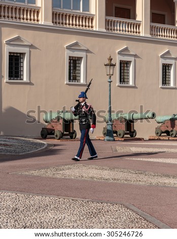 MONTE CARLO, MONACO - NOVEMBER 2, 2014:  Guard of honor at residence of Prince of Monaco.