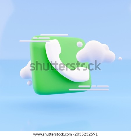 3d render cloud and call phone on blue background. Illustration call center icon and cloud 3d render