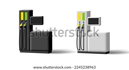 Modern fuel dispensing complex, gas station 3d. In black and white design, for promotional materials on a white background.