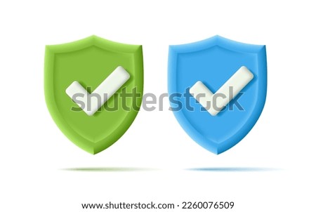 Blue and green shield with a white tick. Symbol of security, agreement. For layout design.