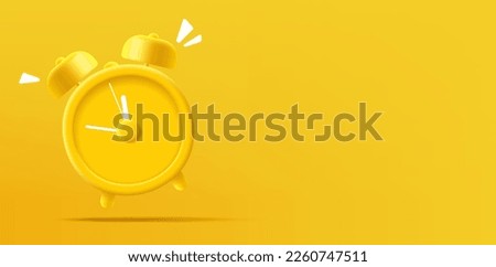 3D modern banner with a ringing yellow alarm clock. Alarm clock on yellow background, for design concepts. Time to, time to act.