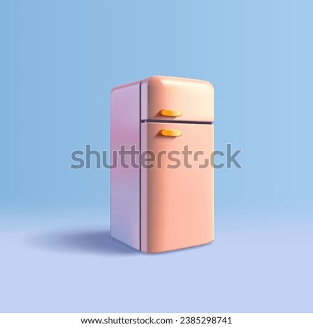 Realistic home 3D refrigerator. Realistic retro image of an electrical appliance for storing food. For the concept of home cooking, freshness, and preservation.