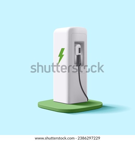 White car charger for electric cars 3d. A realistic image of a city electric gas station. For concepts of ecological transport, new technologies, nature conservation.