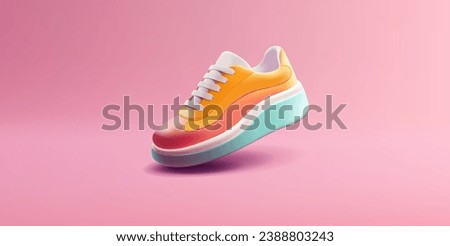 Modern colored sneaker 3d. Realistic sneaker image for design, walking, shopping, and selling shoes. Image on a pink background.