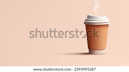 Paper coffee cup with a 3D lid. Realistic brown cup with a drink for cafe design concepts, and logo placement. Vector
