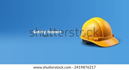 Yellow realistic helmet for head protection. 3D. Banner for construction, engineering, safety, and life protection design concepts. Vector