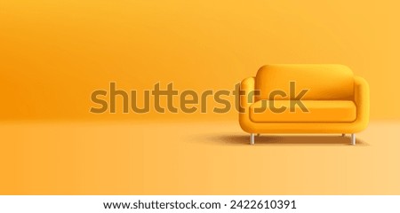 Yellow modern sofa 3D. on a yellow background. Banner for interior, office, home, waiting room, recreation. Vector