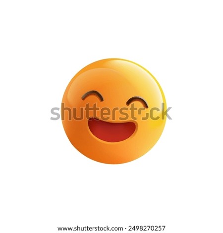 3D yellow cheerful, beautiful emoticon smiling, 3D. Icon, sign, laughter, fun, happiness, jokes. Realistic emoji for advertising concepts. Vector illustration.