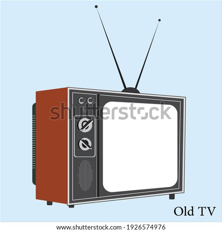 old tv vector image with sky blue background