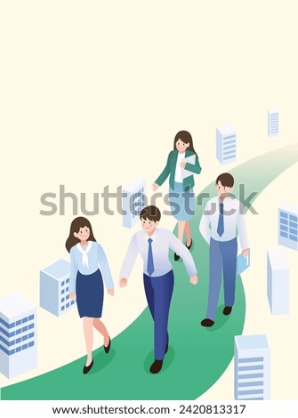 office workers walking with colleagues
