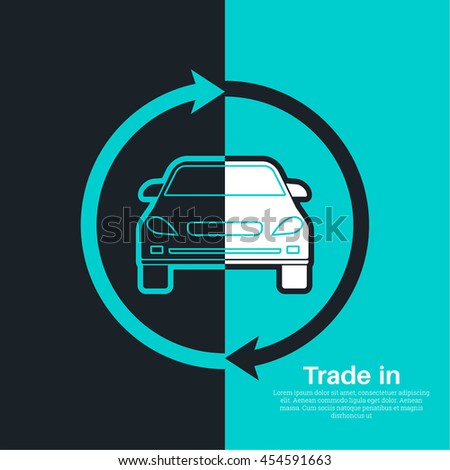 Two halves of the car with an exchange arrow index on a blue and black background. Concept get prettier transactions it is made with the vehicle. Advertizing, posters, banners and other purposes.