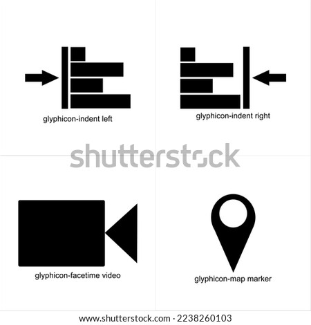 indented glyphicon left, indented right, video facetime, black and white map markers