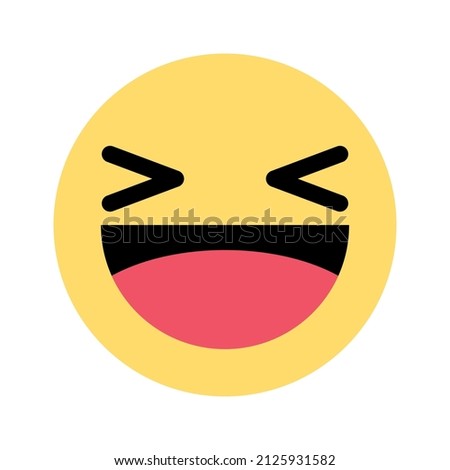 Laughing Reaction Emoji. Haha React. Smiling or laughing face flat vector icon isolated on a white background.