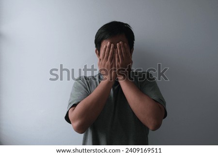 Similar – Image, Stock Photo Man covered his face with a breathing mask. Coronavirus, asthmatic and allergy concept. Artistic analog pinhole camera photography