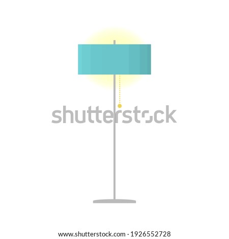 Green floor lamp for the living room on a straight steel stand. A modern lamp for a bedroom, living room or work desk. Flat vector illustration