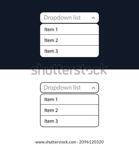 Drop-down list with menu items for the website. The view is in the expanded state. User interface for the website and application. Vector illustration.
