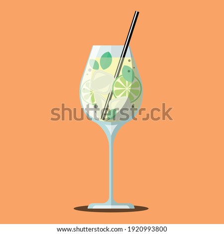 Hugo cocktail illustration. Alcoholic cocktails vector illustration.