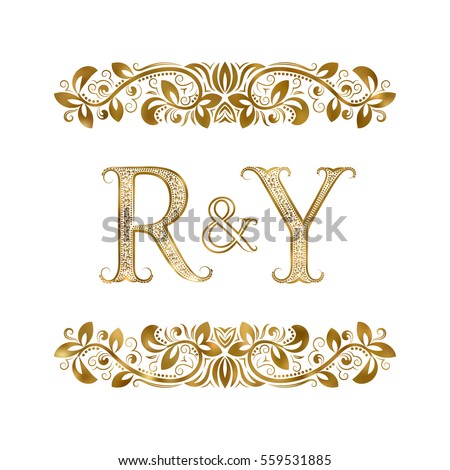 R and Y vintage initials logo symbol. The letters are surrounded by ornamental elements. Wedding or business partners monogram in royal style. Stok fotoğraf © 