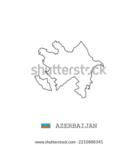 Azerbaijan vector map outline, line, linear. Azerbaijan black map on white background. Azerbaijan flag