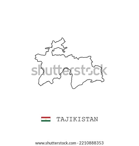 Tajikistan vector map outline, line, linear. Tajikistan black map on white background. Tajikistan flag