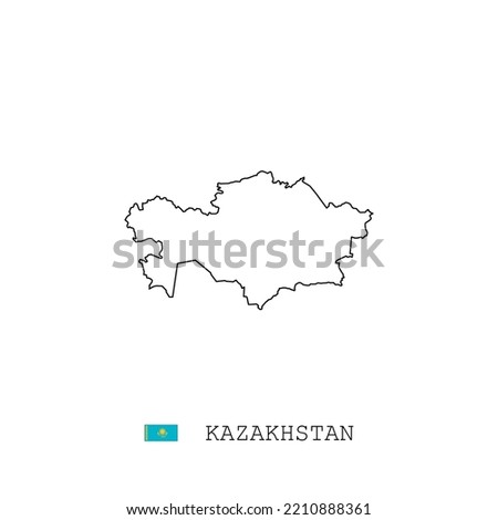 Kazakhstan vector map outline, line, linear. Kazakhstan black map on white background. Kazakhstan flag