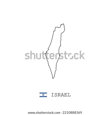 Israel vector map outline, line, linear. Israel black map on white background. Israel flag