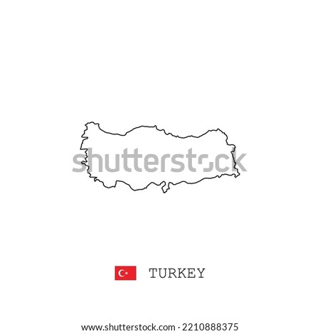 Turkey vector map outline, line, linear. Turkey black map on white background. Turkey flag