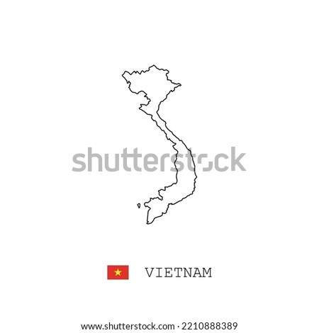 Vietnam vector map outline, line, linear. Vietnam black map on white background. Vietnam flag