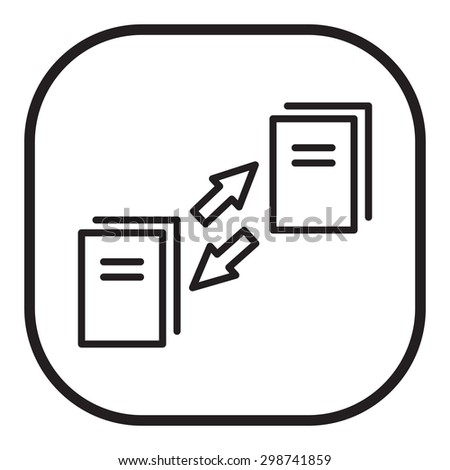 Thin line icon with flat design element of data synchronization, update contents of computer file, sync servers, shared folder, web transfer info. Modern style logo vector illustration concept