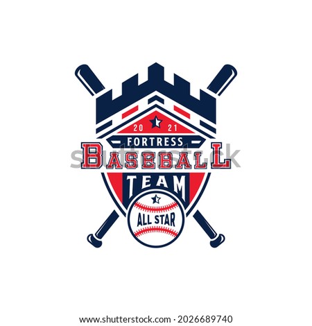 Fortress Baseball Badge Logo Design Templates. Sports Team Identity Vector Illustrations isolated on white background. Baseball Themed T-shirt Graphics