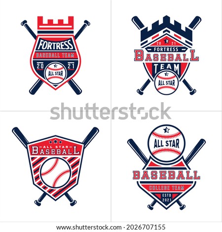 Set of Baseball Badge Logo Design Templates. Sports Team Identity Vector Illustrations isolated on white background. Baseball Themed T-shirt Graphics