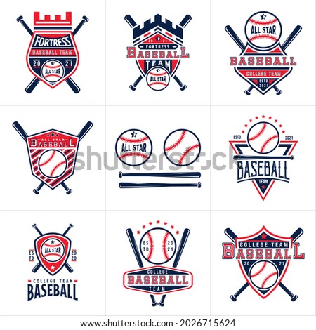 Set of Baseball Badge Logo Design Templates. Sports Team Identity Vector Illustrations isolated on white background. Baseball Themed T-shirt Graphics