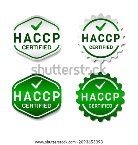  Hazard Analysis Critical Control Points. With check icon. On gradient green and white color. Premium and luxury button template