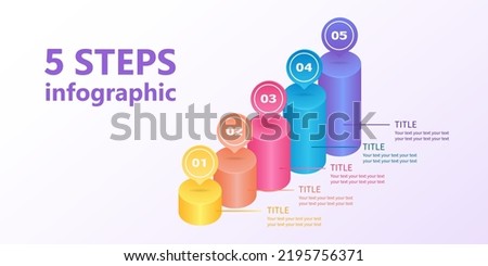 Business infographics in the form of a ladder of five cylinders. 5-step diagram. 3 D. Vector illustration.