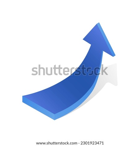 Curved arrow pointing up. Blue gradient. Suitable for use as a design element for business infographics. 3 D. Vector illustration.