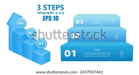 3 steps. Blue set of business infographics of two stairs. 3 D. Vector illustration.