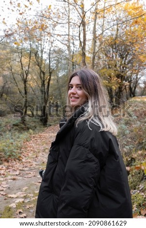 Similar – Image, Stock Photo Lonely woman admiring autumn landscape of lake and mountains