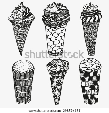 Ice Cream. Artistically Drawn, Stylized. Set Of Vector Sketches. Sketch ...