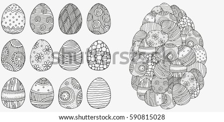 Set Of Anti Stress Coloring Book Pages For Adult Easter Eggs Zentangle And Doodle