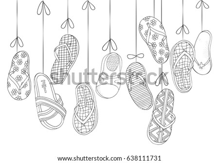 Background With Hanging Beach Shoes Hand Drawn Set Of Summer Doodles Elements In Vector Page Flips