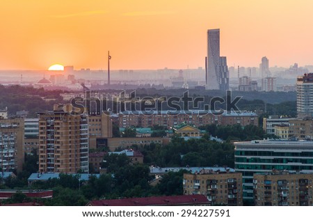 Sun disappears beyond the horizon during sunset, Moscow, Russia