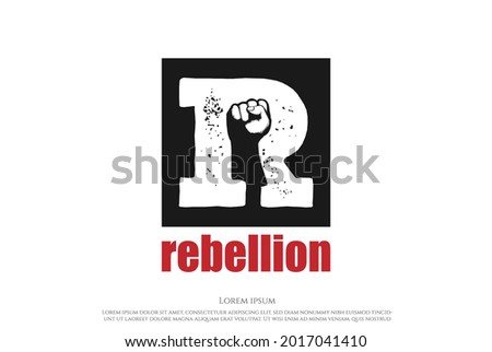 Initial Letter R with Hand Fist Clenched for Rebel Rebellion Logo Design Vector Photo stock © 