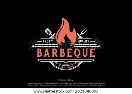 Rustic Retro Vintage BBQ Barbecue Grill Labels Logo Design Vector